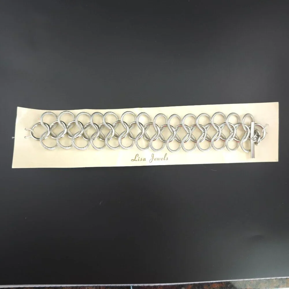 Vintage 80's Lisa Jewels Silver Chain Link Bracelet With Toggle Clasp - Picture 6 of 8